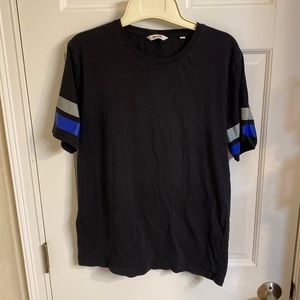 Large black T with striped arms
